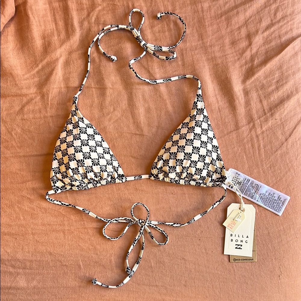 Billabong Black and White Checkered Bikini Top
